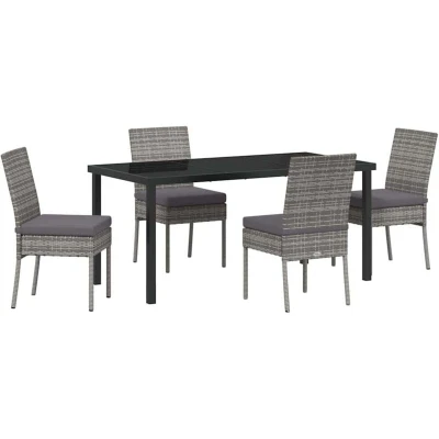Image of vidaXL 5 Piece Garden Dining Set Grey Poly Rattan