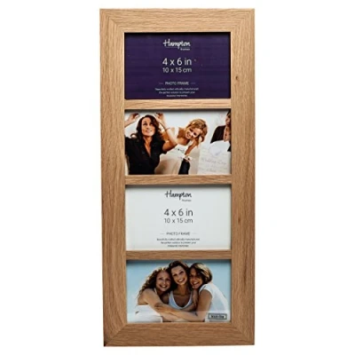 Image of Hampton Frames NEW ENGLAND 4 Aperture 4x6 (10x15cm) Natural Oak Multi Picture Photo Frame Acrylic (Non Glass) Front NEWOAK4APLX