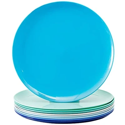Image of Youngever 9 Pack 25CM Re usable Plastic Plates, Large Dinner Set of (Coastal Colors)