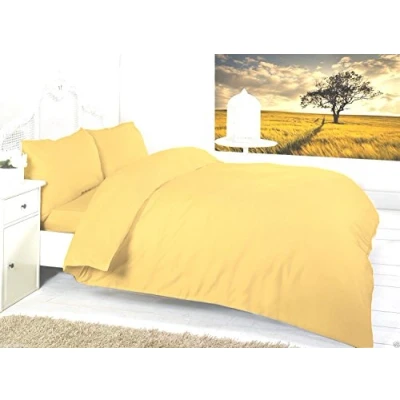 Image of SELECT ED® Luxuries Plain Dyed Easy Care Poly Cotton Duvet Quilt Cover Set + Pillow Case Bedding (King Size, Latte/Natural)