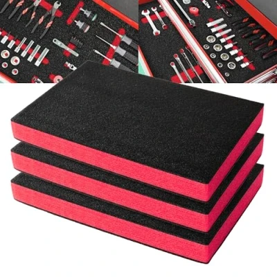 Image of Precision Defined Tool Box Foam Inserts for Cases, Shadow Foam, Toolbox Polyethylene Insert Toolboxes Black/Red (45.7 x 30.4 5 cm, 3 Pack)