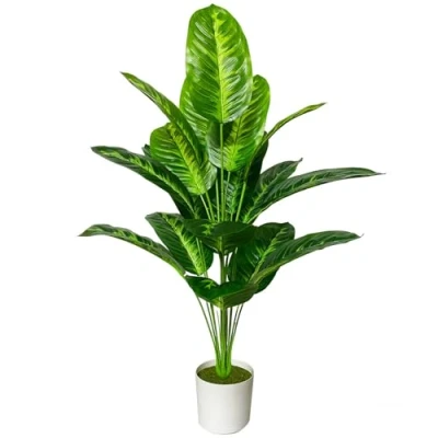 Image of AIVORIUY Artificial Plant in Pots Fake Plants Indoor Outdoor, Faux Potted Tree Tropical Palm Floor for Home Office Living Room Bedroom Decor Housewarming Gift (80cm Striped Banana)
