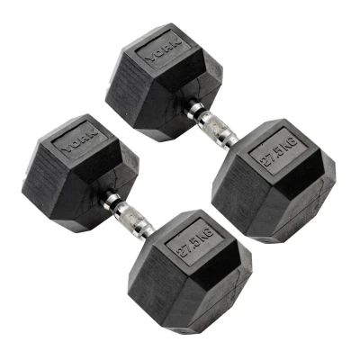 Image of York 27.5kg Commercial Rubber Hex Dumbbells