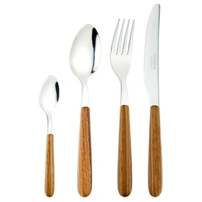 Image of Grunwerg Greenworks 24 Piece Boxed Cutlery Set, Recycled Plastic, Eco Friendly, Wood Effect