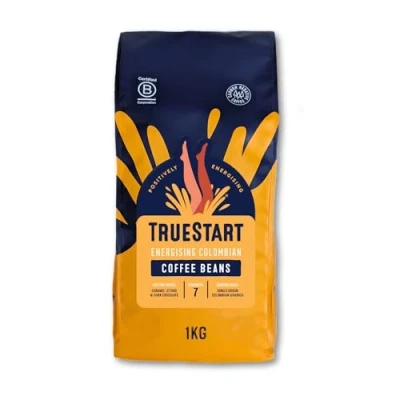 Image of TrueStart Coffee Beans 1kg, Energising Colombian Ideal for Espresso Machine, Bean to Cup, Single Origin Arabica, Freshly Hand Roasted Speciality Grade, Medium Roast