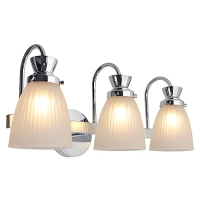 Image of Modern 3 Light Bathroom Wall Chrome IP44 Frosted Glass Lamp Shades H3084 with G9 LED 5w Warm White