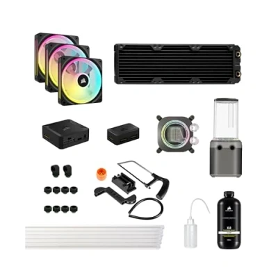 Image of Corsair Hydro X Series iCUE LINK XH405i Custom Cooling Kit Hardline Water Loop XC7 ELITE CPU Block XD5 D5 Pump Res XR5 360mm Radiator 3x QX120 RGB Fans Stealth Grey