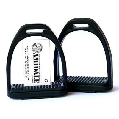 Image of POLYMER STIRRUPS HORSE RIDING LIGHT WEIGHT BLACK AMIDALE 4.75&quot; BNWT