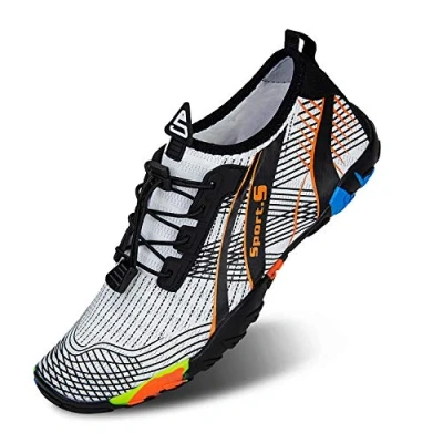 Image of Water Shoes Womens Mens Aqua Beach Swim Quick Drying Barefoot for Swimming Pool Boating Surfing Diving Yoga(White Orange,6.5UK)