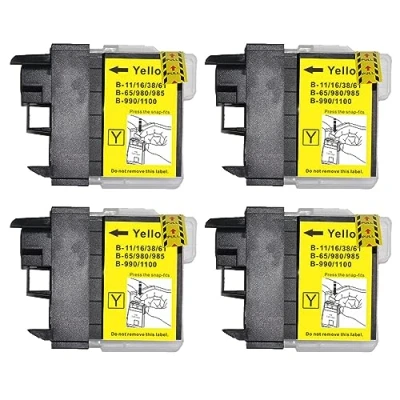 Image of Go Inks 4 Yellow Ink Cartridges to replace Brother LC980Y &amp; LC1100Y Compatible/non OEM for DCP MFC Printers