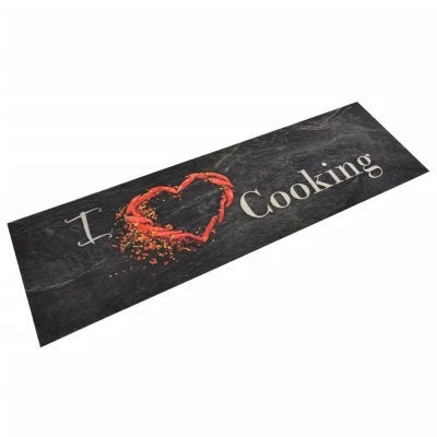 Image of vidaXL Kitchen Rug Washable Cooking Black 45x150 cm Velvet
