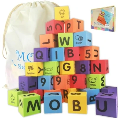 Image of MOBU Foam Building Blocks 30PCS Learning Letters Alphabet Puzzle, Numbers Blocks, Stacking for Kids Toddlers
