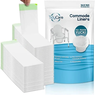 Image of TidyCare Commode Liners for Bedside Portable Toilet Chair Bucket Value Pack of 96 Disposable Waste Bags Adults Universal Fit