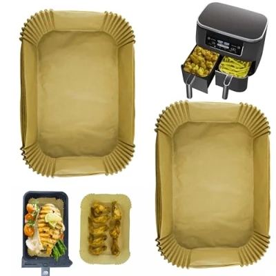 Image of 20cm Airfryer Liner for Ninja Dual Air Fryer, 120Pcs Non Stick, Disposable Parchment Papers Baking and Roasting, Rectangular Heat Resistant Fryer Liners