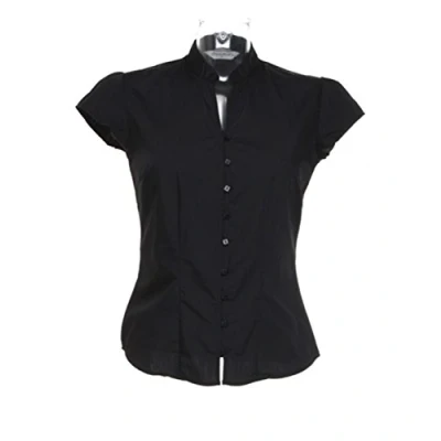 Image of Kustom Kit New Womens Continental Blouse Mandarin Collar Cap Sleeve Black Size 18