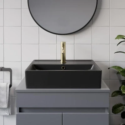 Image of Affine Rectangular Countertop Basin Matt Black 505 x 352mm
