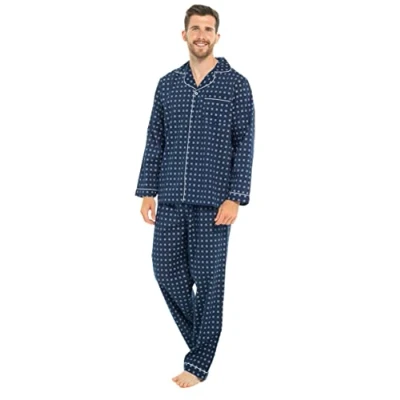 Image of INSIGNIA Mens Woven Pyjamas Traditional With Logo Pocket (Blue Print, M)