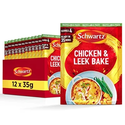 Image of Schwartz Chicken &amp; Leek Bake Recipe Mix 35 G Pack of 12 No Artificial Colours or Flavourings Added Preservatives MSG Suitable for Vegetarians