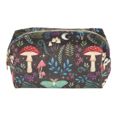 Image of Enchanting Toiletry Bag: Mystical Mushrooms and Luna Moth Design Gold Accents Stylish Practical Travel Accessory&quot;