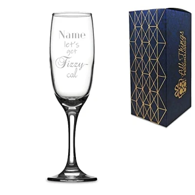 Image of Personalised Engraved Novelty Champagne Flute with Fizzy Cal Design, Gift Boxed, Personalise Any Name