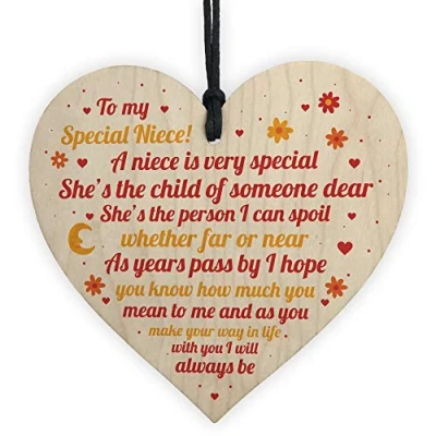 Image of RED OCEAN Niece Gifts From Auntie Uncle Handmade Wooden Heart Gift For Keepsake