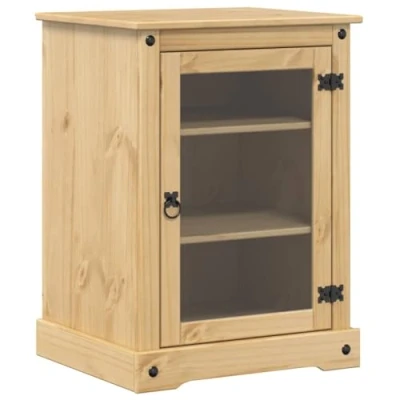 Image of vidaXL Corona HiFi Cabinet Solid Wood Pine, Media Stand with Glass Doors, Record Player Storage Unit, Brown, 60x50x82 cm