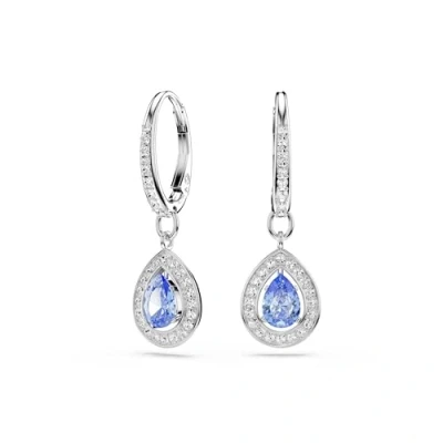 Image of Swarovski Una Drop earrings, cut, Blue, Rhodium plated
