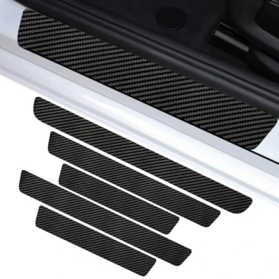 Image of Car Door Sill Protector, for Citroen Berlingo Vauxhall Combo 2018 2022 Carbon Fiber Protector Scuff Cover Sticker Self Adhesive Kick Plates