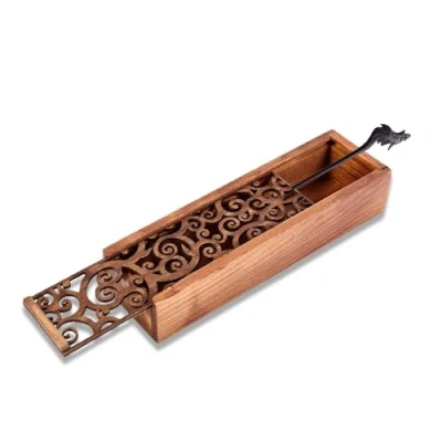 Image of Pencil Box with Sliding Lid,Rectangle Wooden Case Box, Hollow Carved Pen Holder Stationery Rectangle Desktop Storage Organizer Office Gift Box,7.7x2.2x1.6inch