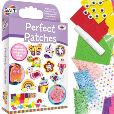 Image of Galt Perfect Patches Arts and Crafts Kit, 10 Fun Fuzzy Felt Faces, Stick on Patches, Colourful Adhesive Felt, Cute Wiggly Eyes &amp; Sparkly Sequins Kids Set for Girls Boys Ages 5 Years Plus