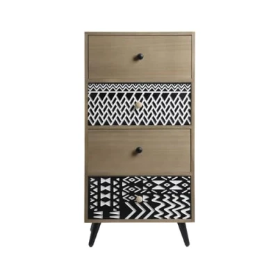 Image of Rebecca Mobili Space Saving Chest of Drawers, Commode with 4 Wood MDF Metal, Black Brown White, for Bathroom Entryway Living Room Dimensions HxWxD: 78 x 40 30 cm Art. RE6909