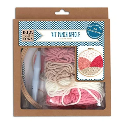 Image of Toga Punch Needle Starter Kit, Wood, Pink and Beige Wool, Taille du Pack : 20x23x4cm