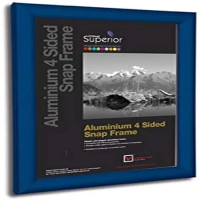 Image of Stewart Superior A4 Aluminium 4 Sided 25mm Front Loading Picture/Poster Snap Frame Blue