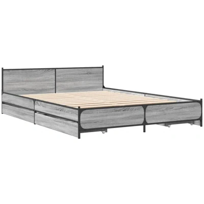 Image of vidaXL Bed Frame with Drawers without Mattress Grey Sonoma 140x200 cm