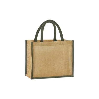 Image of Westford Mill Natural Starched Jute Midi Tote bag Natural/Olive Green for men &amp; women One Size shopper bag, travel gym