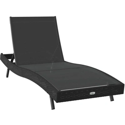 Image of vidaXL Sun Lounger Black Poly Rattan and Textilene