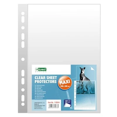 Image of D.RECT 25 Pieces Punched Pockets Plastic Sleeves Polly 120 µm/mic/Micron Thickness: 0.12 mm Wallets 238x305 mm, Crystal Clear