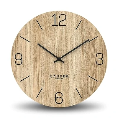Image of Cander Berlin MNU 2740 D XXL Wall Clock Wood Silent 40 cm Modern Oak Veneer Vintage No Ticking Large Living Room Kitchen Analogue