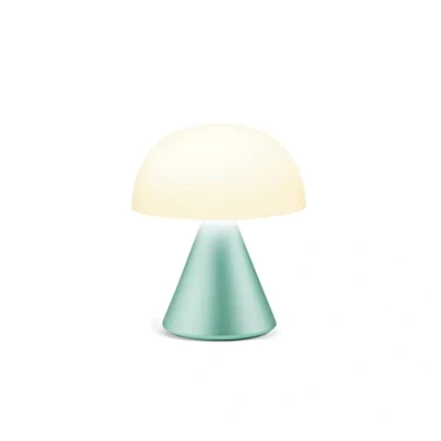 Image of Lexon Mina Small Mushroom Lamp LED Portable Bedside Light for Bedrooms, Kids &amp; Nursery Rechargeable with 12h Autonomy Memory Dimmer, Aluminum Mint