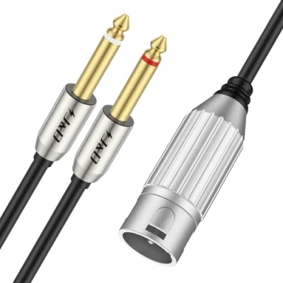 Image of J&amp;D Dual 1/4&quot; to XLR, XLR Male 6.35mm TS Mono Plug Microphone Cables, Gold Plated Connector Stereo Audio Converter Cables and Y Splitter Cable, 1 Meter