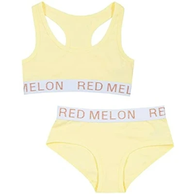 Image of Girls Crop Top Bra Knicker Set Brief Cotton Rich 7 1 3 Years (Lemon, 8 Years)