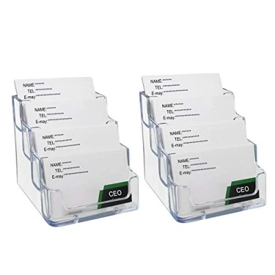 Image of Heqishun 2 Pack Transparent 4 Tier Business Card Holder Acrylic Display Desk Stand