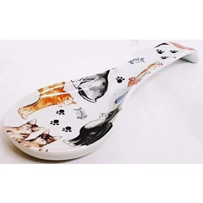 Image of fromeuropewithlove Cats Spoon Rest Ceramic Porcelain Collage Teabag Tidy Hand Decorated in UK