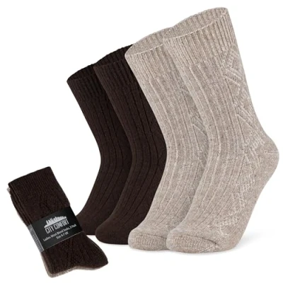 Image of CityComfort Womens Calf Socks, Multipack of Wool Blend Socks Gifts (Beige/Brown, 8/11 UK, 2 Pack)