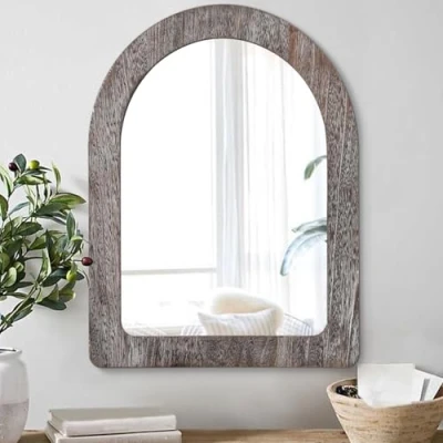 Image of AAZZKANG Mirror Wall Rustic Wood Framed Vintage 50x40cm Bathroom Bedroom Decorative Arch Hanging