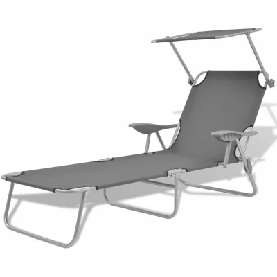 Image of vidaXL Sun Lounger with Canopy Steel Grey