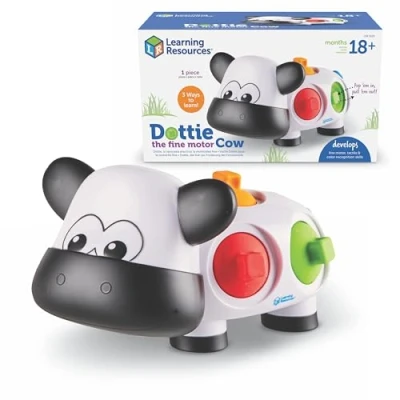 Image of Learning Resources Dottie the Fine Motor Cow, Sensory Fidget Skills Farm Animal Toy for Toddlers, Early Years, Ages 18 mos +