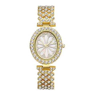 Image of JewelryWe Watches for Women Iced Out Full Diamond Luxury Dress Watch Rhinestone Analog Oval Quartz Wrsitwatch