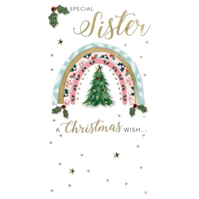 Image of Embellished Special Sister Champagne Hand Finished Christmas Greeting Card XCDC446