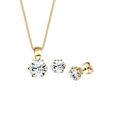 Image of Elli Jewelry Set Ladies Classic Solitaire Pendant Stud Earrings with Crystals in 925 Sterling Silver Rose Gold Plated